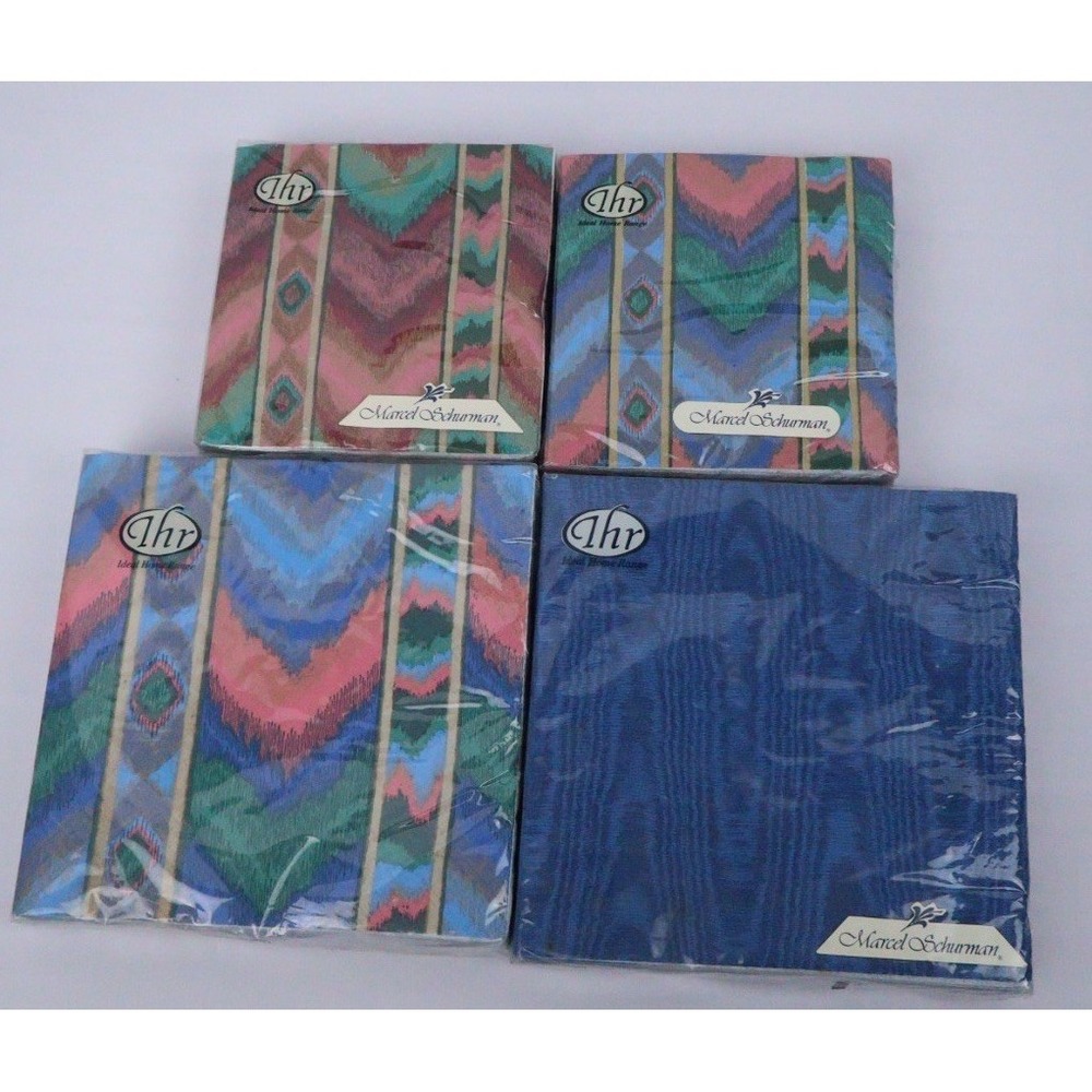VTG 90s Southwest Aztec Ikat Colorful Luncheon & Cocktail Napkins (4) IHR Lot‎